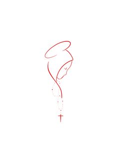 a red line drawing of a woman's face with a cross on the side