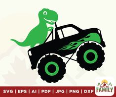 an image of a dinosaur driving a monster truck