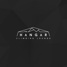 the hangar climbing lounge logo on a black background with triangular shapes and white lettering