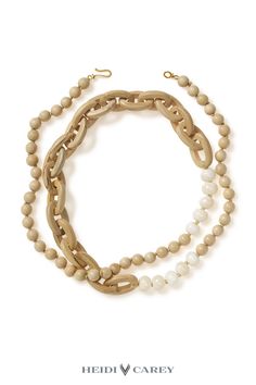 Ivory Marnalis Hardwood Chain. Long beaded necklace, white marmalis and hardwood chain. Can be worn or long wrapped around twice. This chunky necklace can be worn this spring season. Statement accessory to add to your spring-summer outfit. Handmade jewelry can be the perfect gift for women over 40 who love fashion. #HeidiCareyCollection #HeidiCareyNecklace #handmadeJewelry #statementjewelry #beadednecklace #springaccessories #springstyle Fashion Outfits Women, Outfits Women Over 40, Beautiful Beaded Necklaces, Horn Pendant Necklace, Italian Elegance, Spring Accessories, Coin Pendant Necklace, Long Beaded Necklace, Trendy Fashion Outfits