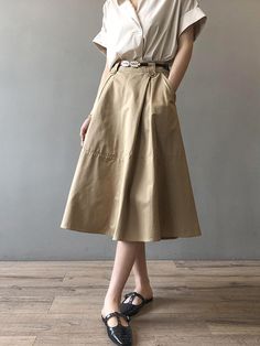 Sku CY-!89691 Material Polyester , Style Loose , A-line Feature Solid Color Occasion Casual , Urban , Simple Seasons Spring , Summer Type Skirts Bottoms Color KHAKI Size M,L,XL Please consult the size chart we provide for this item's measurements to help you decide which size to buy.Please note: There may be 1-3cm differ due to manual measurement.CMINCH Waist Bottom Length M 62 71 L 66 72 XL 70 73 Solid Skirt, Khaki Skirt, Princess Skirt, Style Japonais, Half Skirt, Outfit Trends, Princess Style, Types Of Skirts, Color Khaki