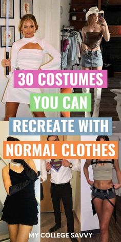 some people are dressed up in costumes and posing for pictures with the caption, 30 costumes you can recreae with normal clothes