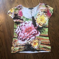 Pierry New York Knit Top Fitted Pink T-shirt With Floral Print, Pink And Green, Knit Top, Tops & Tees, Womens Tops, New York, Knitting, Green, Pink