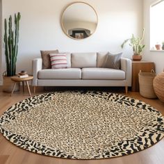 a living room with a couch and rug