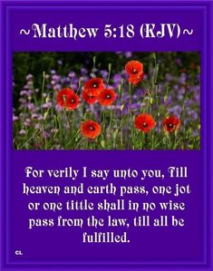 a purple frame with red poppies in it and the words, for very i say unto