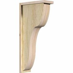 an unfinished wooden shelf bracket with the corner cut out to show it's design