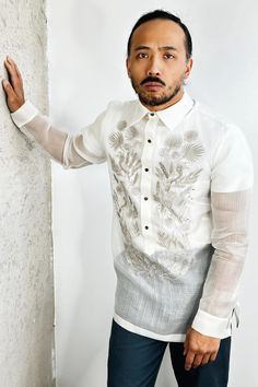 VINTA Gallery | Classic Pechera Barong (Exploded Tropico I) Formal Festive Embroidered Shirt, Festive Formal Embroidered Shirt, Traditional Embroidered Shirt For Formal Occasions, Traditional Long Sleeve Wedding Shirt, Traditional Festive Shirt For Formal Occasions, Modern Barong, Filipiniana Wedding, Modern Filipiniana, Barong Tagalog