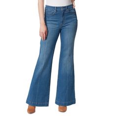 Rock Some Retro Vibes With These Fashionable, True Love Jeans From Jessica Simpson, Featuring A Figure-Flattering Wide-Leg Silhouette. Approx. Inseam: 33" High Rise Zipper With Button Closure At Front; Belt Loops 25" Leg Opening; Wide Leg Silhouette Coin Pocket, On-Seam Pockets At Front; Patch Pockets At Back Cotton/Spandex Machine Washable Imported Web Id: 13608216 Love Jeans, Love Blue, Matching Family Outfits, Denim Flares, Family Outfits, 50 Fashion, Sleeves (women), Every Girl, Jessica Simpson