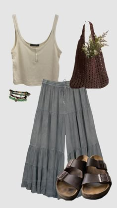 Food Service Work Outfit, Cute Outfits For The Summer, Modest Hippy Outfits, Low 60s Weather Outfit, Western Bohemian Outfits, Summer Folk Outfit, Cottage Core Hippy Outfits, Park Outfits Spring, Hippie Going Out Outfits