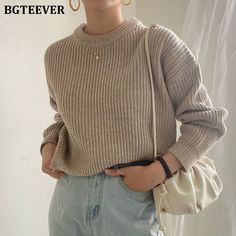 Brand Name: BGTEEVERClothing Length: ShortMaterial: CottonMaterial: AcrylicDecoration: NONECollar: O-NeckSleeve Style: RegularStyle: vintagePattern Type: SolidOrigin: Mainland ChinaSeason: Autumn/WinterSleeve Length(cm): FullThickness: Thick （Winter)Material Composition: Cotton AcrylicPattern: Loose-fittingPercentage of Material: 95% aboveGender: WOMENModel Number: BY6617Yarn Thickness: Regular yarnseason: autumn winteritem type: women pullovers sweaters Baggy Fashion, Winter Knitwear, Cotton Outfit, Midi Dress Style, Neck Women, Tops Long Sleeve, Corduroy Dress, Straight Trousers, Wrap Cardigan