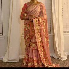 Women Indian Designer Sari Come With Blouse. One Time Used And No Damage. Really Gorgeous And Full Embroidered Work. Blouse Bust Size 34 Pink Formal Saree With Traditional Drape, Formal Pink Saree With Traditional Drape, Pink Traditional Drape Formal Saree, Pink Saree For Formal Occasions, Pink Fitted Saree For Formal Occasions, Formal Pink Saree With Zari Work, Formal Pink Saree With Dupatta, Formal Pink Traditional Wear With Pallu, Pink Cutdana Saree For Formal Occasions