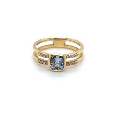 Elegant Split Type 18k Gold Pastel Blue Sapphire Ring | KZ-6004 DESCRIPTION DESIGNER BRAND : Kzoire METAL WEIGHT : 3.78 gm  GOLD PURITY : 18k  CENTER STONE : NATURAL SAPPHIRE (we use only Earth mained gemstone ) CENTER STONE WEIGHT : 1 Ct  DIAMOND : 16/1m/0.128  (Piece/Size/Weight ) natural diamond only NO lab grown  TYPE : Ring RING SIZE : L 1/2 SKU : KZ-6004 QR CODE: KZ-6004|D16/1m/0.128@3.78g sapp1|2200&18k  All Jewelleries are UK Hallmarked SHIPPING AND CUSTOMS: The rings should be received Formal Blue Stackable Rings, Formal Gold Stackable Rings With Center Stone, Blue Fine Jewelry Stackable Rings For Formal Events, Blue Stackable Rings For Formal Occasions, Gold Sapphire Stackable Rings For Formal Events, Gold Sapphire Stackable Rings For Formal Occasions, Formal Gold Stackable Sapphire Rings, Modern Gold Sapphire Ring With Accent Stones, Modern Gold Sapphire Ring With Center Stone