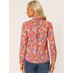 Let your wardrobe blossom with this graceful floral shirt. Whether you're in the office or out on town, this ditsy floral-printed shirt is perfect for any occasion. Wear this shirt out for a breezy look. Pair it with skirts or skinny jeans and high-heeled sandals to finish your look. The graceful floral print makes this blouse a lovely addition to your weekend wardrobe. Printed Shirt For Fall Day Out, Printed Shirt For Day Out In Fall, Casual Floral Print Shirt For Work, Trendy Floral Print Button-up Shirt, Casual Floral Print Workwear Shirt, Trendy Button-up Printed Top, Trendy Printed Button-up Top, Multicolor Spring Top With Button Closure, Multicolor Tops With Button Closure For Spring