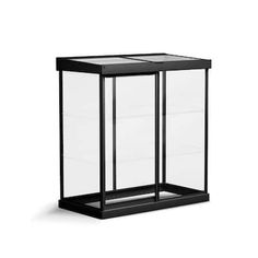 a black and white photo of a glass box