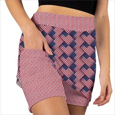 Patriotic Athletic Skort Get ready to meet your new warm-weather BFF—the Skort in the USA! Whether you’re hitting the golf course or on a brunch date, this fun and fashionable skort has got you covered. This unique style is sure to turn some heads! The soft, 4-way stretch material makes it comfortable enough for all-day wear, while still being durable enough to power through those chip shots. Show off your patriotism with two prints that complement each other perfectly. Plus, you can carry all y Stretch Golf Skort With Built-in Shorts, Golf Skort With Built-in Shorts, Fitted Golf Skort For Summer, Stretchy Golf Shorts For Summer, Stretch Golf Shorts For Summer, Spring Golf Bottoms With Built-in Shorts, Summer Golf Skort With Built-in Shorts, Casual Golf Skort For Summer, Casual Golf Shorts For Spring