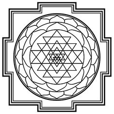 the srishtra symbol in black and white, with an intricate frame around it