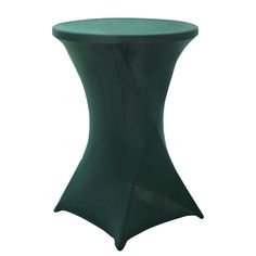 a green round table with curved legs and a black plastic cover on the top, against a white background