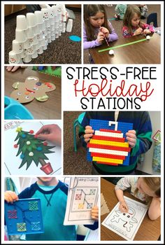 several pictures of different activities for children to do with the holiday decorations and paper plates