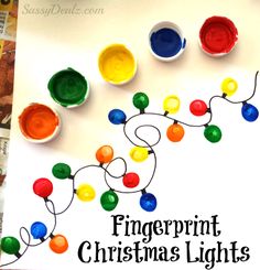 the fingerprint christmas lights are made with crayons and watercolors on paper