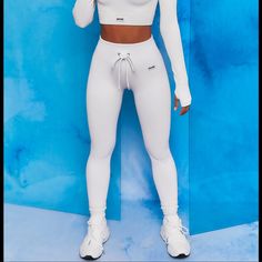 Bo + Tee Athletic Ribbed Tie Front Full Length Leggings In White Seamless Never Been Worn Brand New Size Xs White Stretch Full-length Activewear, White Full-length Elastane Activewear, White Sporty 4-way Stretch Leggings, White High-waist Elastane Leggings, White 4-way Stretch Sporty Leggings, Bo Tee, Oh Polly, Pant Jumpsuit, Full Length