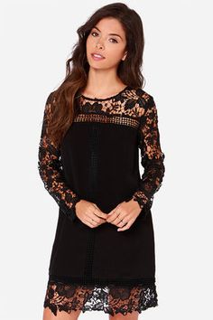 Take Me There Black Long Sleeve Lace Dress at Lulus.com! Black Dresses Online, Black Lace Long Sleeve Dress, Pretty Black Dresses, Long Sleeve Crochet, Sleeve Crochet, Crochet Lace Dress, Long Sleeve Lace Dress, Lace Fashion, Lace Sleeves