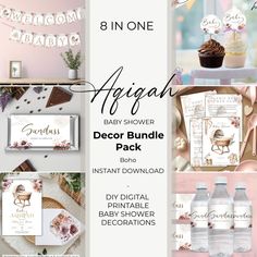 baby shower decor bundle with pink and white decorations