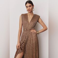 Bronze Anthropologie Dress. Long Maxi Dress Deep V Size Xl But Could Also Fit Someone Who Normally Wears A 2x, It Would Just Be Slightly Less Drapey. Anthropologie Wedding, Long Maxi, Anthropologie Dress, Long Maxi Dress, Xl Dress, Dress Long, Wearing Dress, Brown Gold, Deep V