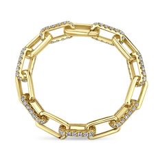 Style Number - AZ19090
This extremely unique 14k Yellow Gold Paperclip Bracelet with seven diamond and six plain metal chained links is such a gorgeous statement piece to wear on your wrist. This piece showcases thirteen paper clips linked together. The diamonds are of SI1-SI2 quality and G-H color and total 5.78ct.Mix and match with our other paperclip jewelry selections. Yellow Gold Chain Bracelet With Diamond Accents, Fine Jewelry Diamond Link Chain Bracelet, Fine Jewelry Diamond Link Bracelet With Chain, Yellow Gold Diamond Paperclip Bracelet For Formal Occasions, Formal Diamond Bracelet With Paperclip Chain, Yellow Gold Chain Link Diamond Bracelet, Diamond Link Chain Bracelet, Modern Link Chain Bracelet With Diamond Accents, Formal Link Diamond Bracelet