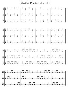 sheet music with the words rhythm practice - level 1