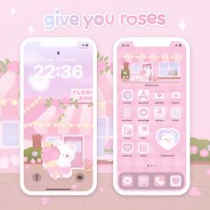 two smartphones with the same theme on them, one is pink and the other is white