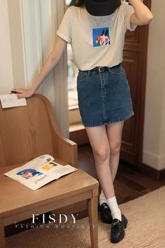 Fisdy - High-Waisted Fitted Silhouette Light Blue Denim A-Line Skirt Wrap Around Skirt, Skirt Skirt, Light Blue Denim, Fitted Silhouette, Cotton Skirt, Short Skirt, Types Of Skirts, A Line Skirt, Skirt Length