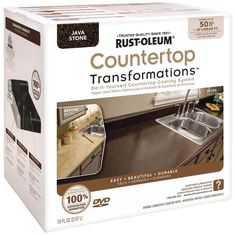 a black counter top next to a white box with the words countertop transformationss on it