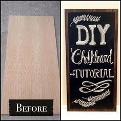 a chalkboard with the words diy and an image of a wooden board next to it