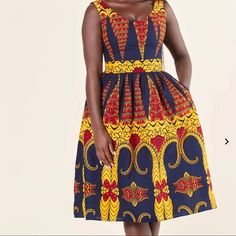 Super Cute Full Skirt Dress. Never Worn. Flared Chitenge Dress, German Print Dresses African, Multicolor A-line Dress With Vibrant Print, Multicolor Print Knee-length Vacation Dress, Multicolor Abstract Print Knee-length Midi Dress, Full Skirt Dress, African Print Dress, African Print Dresses, Full Skirt