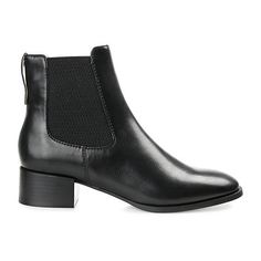 A fall go-to every minimalist needs, the Chayse booties by Journee Collection. This classic Chelsea silhouette features stretch gore at the ankles and a 4 mm true comfort foam insole for comfort and support. Vegan leather and a round-toe finish this sleek design.Features: ComfortClosure Type: Pull OnFootwear Technology: Memory Foam InsoleShaft Circumference: 10 InchesBoot Shaft Height: 5 InchesShoe Heel Height: 1 1/2 InchesUpper/Outer Base Material: 100% PolyuretheneShoe Lining Material: Fabric… Journee Collection, Black Booties, Stacked Heel, Sleek Design, Design Features, Bootie Boots, Memory Foam, Vegan Leather, Chelsea