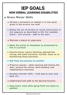 an info sheet describing iep goal and non - verbal learning disabilitiess in the classroom