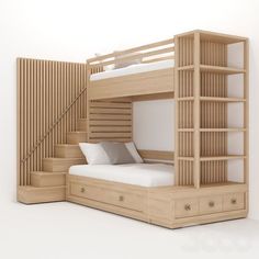 there is a bunk bed with stairs and drawers on the bottom level in this room