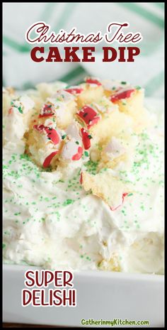 christmas tree cake dip recipe with white frosting and sprinkles on top