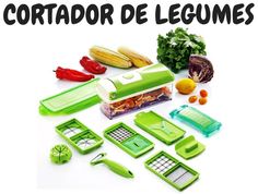 an assortment of vegetable graters and dicers with the words cortador de legumes