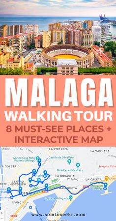 a map with the words, walking tour and an image of a large city in the background