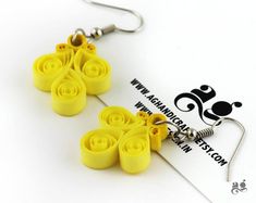 Paper Quilling earring Bridal Party gift Gift for Flower | Etsy Yellow Drop Earrings For Gift, Single Flower-shaped Earring For Gift, Yellow Pierced Earrings As A Gift, Yellow Drop Earrings Gift, Yellow Earrings For Gift, Yellow Earrings For Gifts, Handmade Earrings For Birthday And Mother's Day, Yellow Jewelry For Birthday, Valentine's Day Gift Flower Earrings With Ear Wire