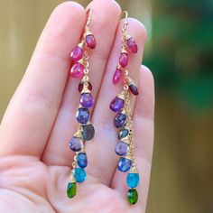 Multi Gemstone Earrings Rainbow Earrings Colorful Earrings Multi Sapphire Earrings Rainbow Gemstone Earrings Colorful Linear Long Earrings (24997 - 2) Elegant Colorful Drop Earrings, Elegant Colorful Drop Earrings Jewelry, Elegant Handmade Colorful Earrings, Multicolor Fusion Style Gemstone Earrings, Multicolor Gemstone Accent Fusion Earrings, Multicolor Teardrop Earrings With Gemstone Accents, Handmade Elegant Rainbow Earrings, Elegant Handmade Rainbow Earrings, Multicolor Dangle Earrings With Gemstone Accents