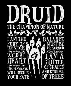 a black and white poster with the words druid