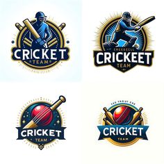 four different logos for cricket teams, including one with a bat and the other with a ball