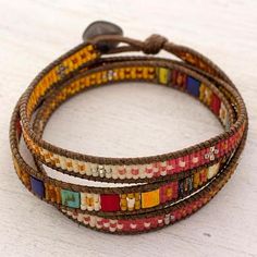 Beaded wrap bracelet, 'Colorful Dance' - Beaded Wrap Bracelet Multicolor Multi Cord from Guatemala Bead Loom Bracelets, Beaded Wrap Bracelets, Wrap Bracelets, Beaded Wraps, Chan Luu, Bead Leather, Leather Wrap Bracelet, Jewelry Online Shopping, Leather Jewelry