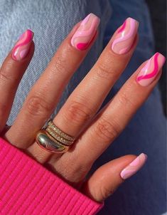 Basic Nails Pink, Nail Asthetic, Pink Aesthetic Summer, Acrylics Nails, Pink Minimalist, Retro Nails, Nails Tips, Basic Nails