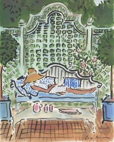 a drawing of a person laying on a couch in front of a wall with flowers