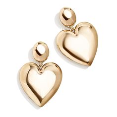 BAUBLEBAR Sheri Goldtone Puffed Heart Drop Earrings Showcasing an oversized, glossy heart drop, this playful statement earring just shines for date night, girls' night, or any night (or day!) at all.         Each approx. 1-7/8"L x 1-3/16"W     Goldtone; polished finish      Pierced with bullet-disc backs Puffed Heart, Statement Earring, Heart Drop Earrings, Gold Heart, Heart Of Gold, Heart Earrings, Heart Design, Girls Night, Statement Earrings