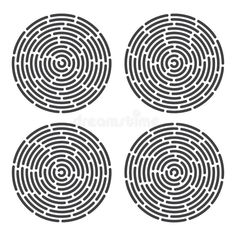 four circular mazes in the form of circles on a white background royalty illustration