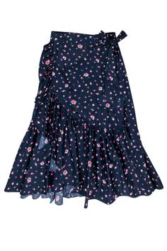 Current Boutique-Rebecca Taylor - Navy Floral Print Ruffle Wrap Skirt Sz 10 Midi Skirt Style, Ruffle Wrap Skirt, Midi Skirts Style, Wrap Midi Skirt, Orange Floral Print, Floral Print Design, Chic Shop, Skirt Style, Style Pink